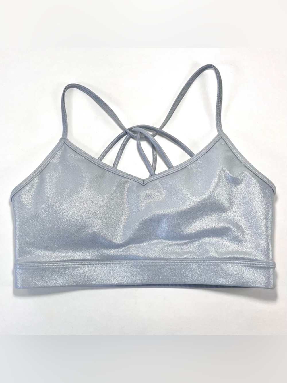 DKNY Sport Metallic Silver Sports Bra Size S  Strappy Racerback Removable Pads